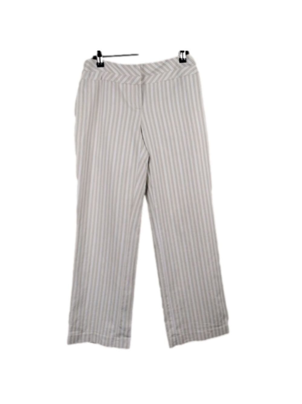B. Moss Petite Warm Natural Striped Mid Rise Flat Front Straight Leg Casual Pant